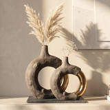 Dark Wood & Gold Donut Vase (2 Pcs)