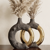 Dark Wood & Gold Donut Vase (2 Pcs)