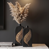 Black Matte Vase with Gold Leaf Engraving (2 pcs)