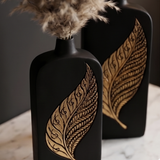 Black Matte Vase with Gold Leaf Engraving (2 pcs)