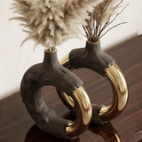 Dark Wood & Gold Donut Vase (2 Pcs)