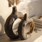 Dark Wood & Gold Donut Vase (2 Pcs)