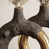 Dark Wood & Gold Donut Vase (2 Pcs)