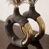 Dark Wood & Gold Donut Vase (2 Pcs)